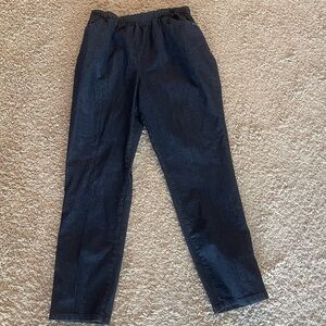 Dark Wash Denim-Look Elastic Waist Pants